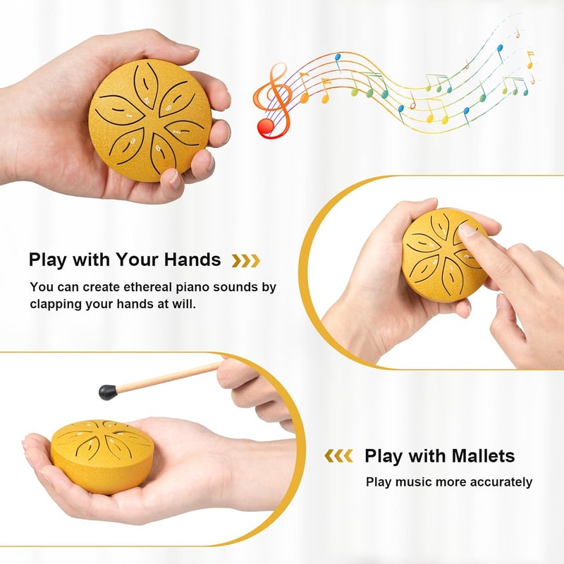 LTAXAF Rain Drum for Outside,Steel Tongue Drum 6 Notes 3 Inch with Bag, Music Book, Drum Mallets, Musical Education Entertainment Meditation Yoga Zen for Christmas Gift(Golden) - Image 2